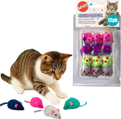 Colored Plush Catnip Mice Toys – 12-Pack of 4.5-Inch Rattle Mice – Interactive Cat Toys for Indoor Cats & Kittens –