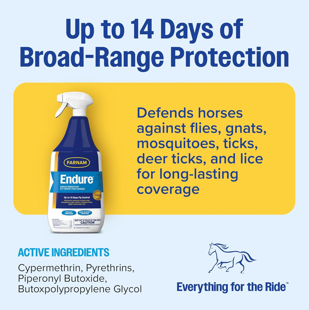 Endure Fly Spray for Horses, Long-Lasting Fly Repellent, 32 oz Spray