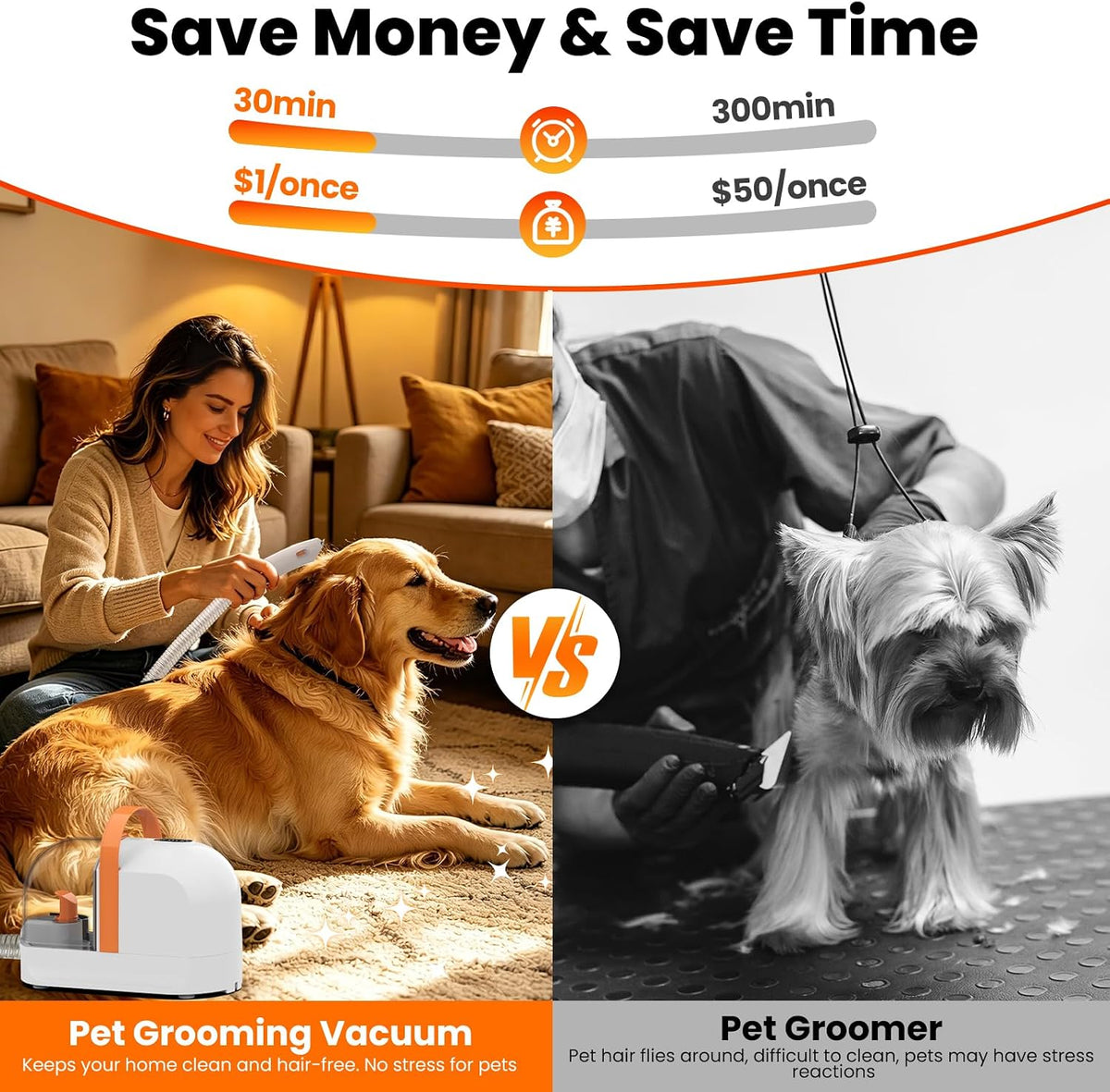 PG10 Dog Grooming Vacuum with Electric Clipper & Shedding Brush, 12,000Pa Suction Pet Grooming Vacuum for Dogs, Low