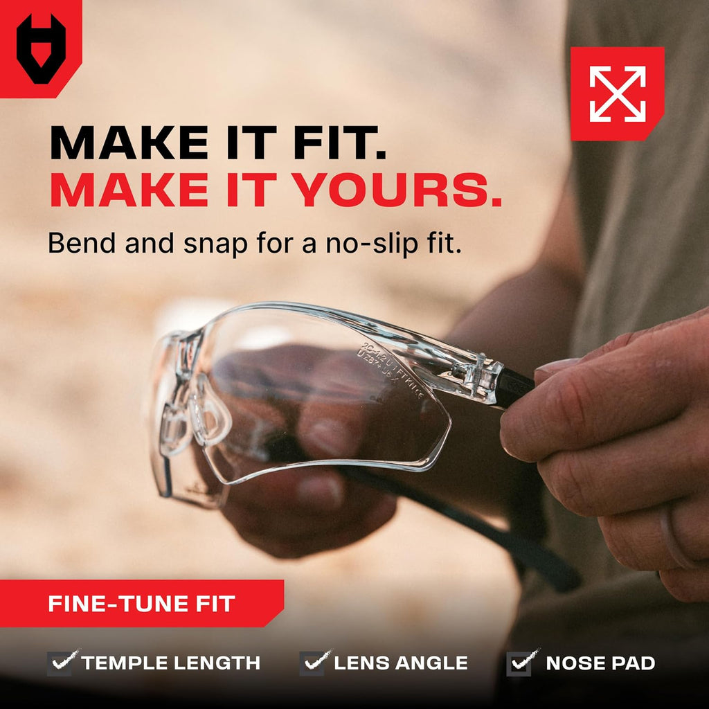 Clear Shooting Glasses for Men with Anti-Fog and Scratch Resistant Wraparound Lenses — ANSI Z87 Safety Glasses for