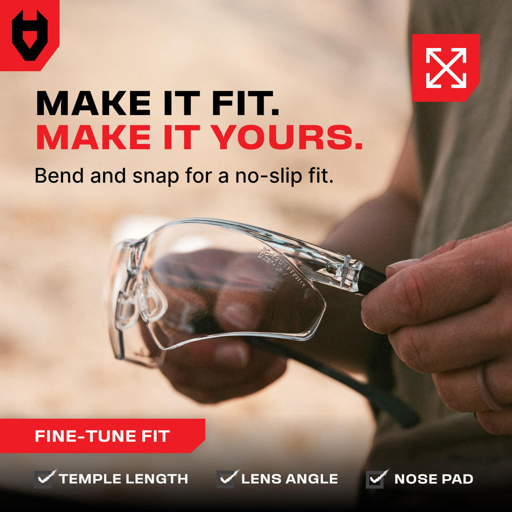 Safety Glasses with Clear Anti Fog Scratch Resistant Wrap-Around Lenses and No-Slip Grips, UV Protection. Adjustable