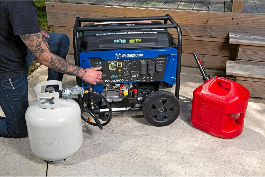 9500 Peak Watt Dual Fuel Home Backup Portable Generator, Electric Start, Transfer Switch Ready, Gas & Propane