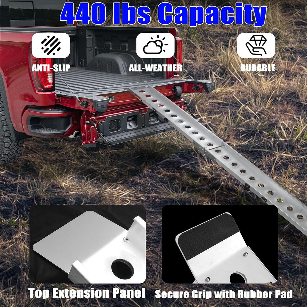 Aluminum Motorcycle Ramp, 440 lbs Capacity, 84.56" x 7.16" Folding Dirt Bike Loading Ramp with Dual Carry Handles &