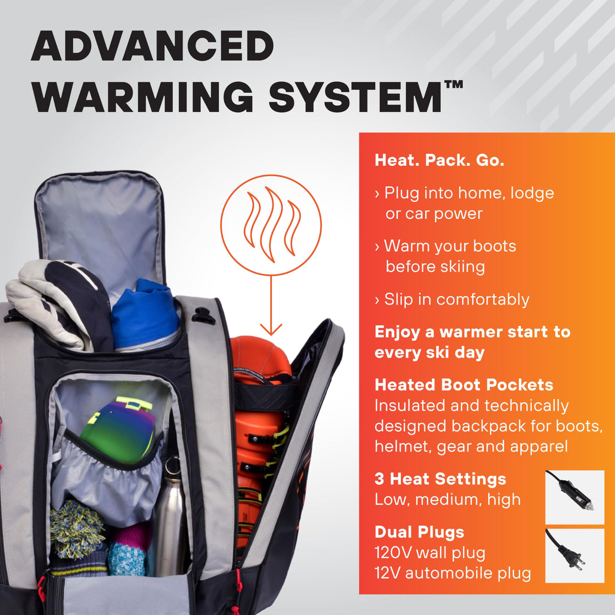 Thermal Trekker Heated Ski Boot Bag, 62L Ski Boot Backpack
