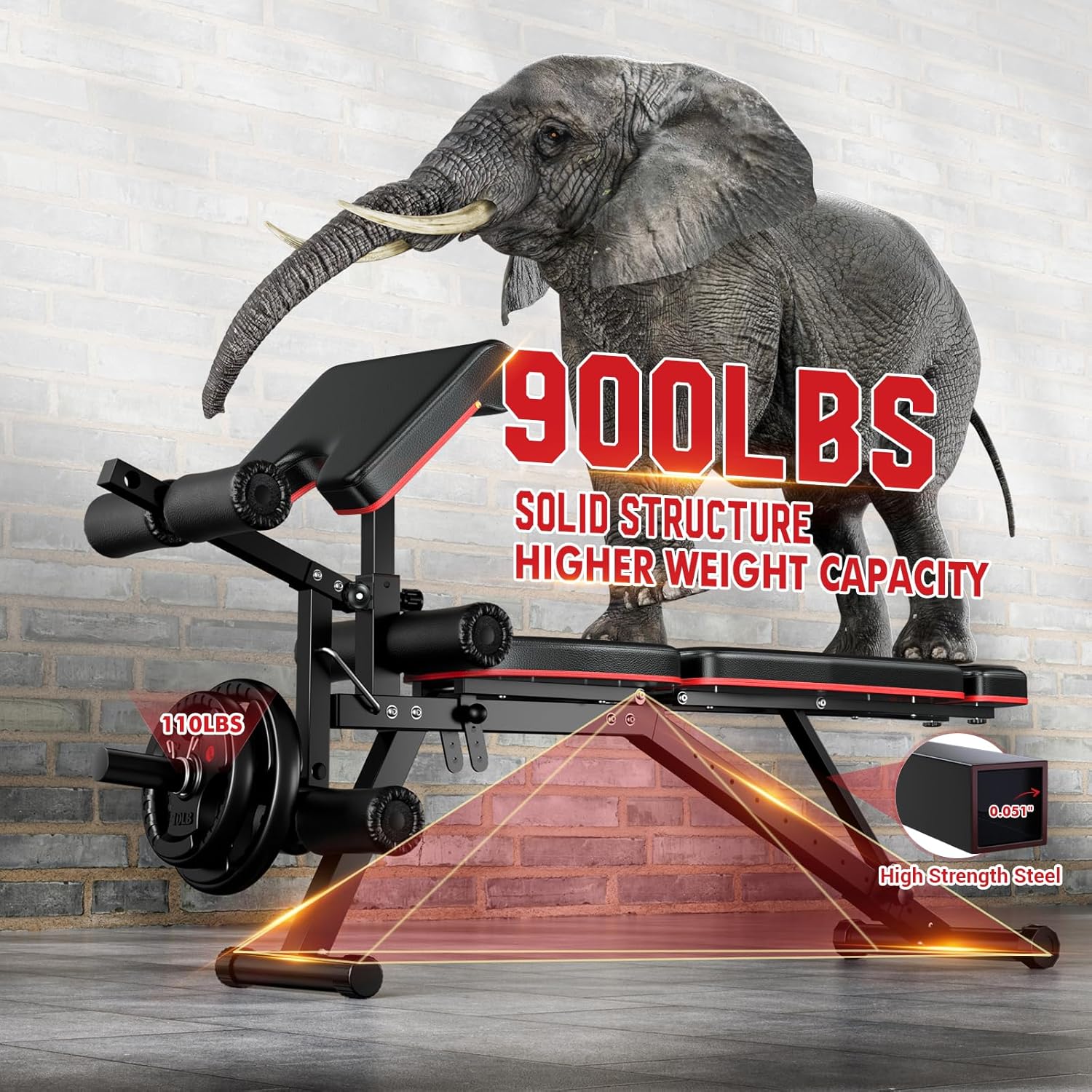 Workout Bench, Adjustable Weight Bench with Leg Extension and Leg Curl, Extended Headrest, 900LBS Preacher Curl Bench