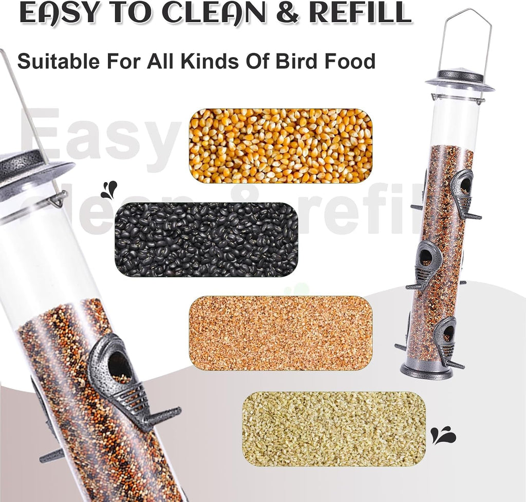 2PK Metal Bird Feeders with 6 Feeding Ports,Tube Bird Feeder with Steel Hanger,Hard Plastic Wild Bird Feeder for