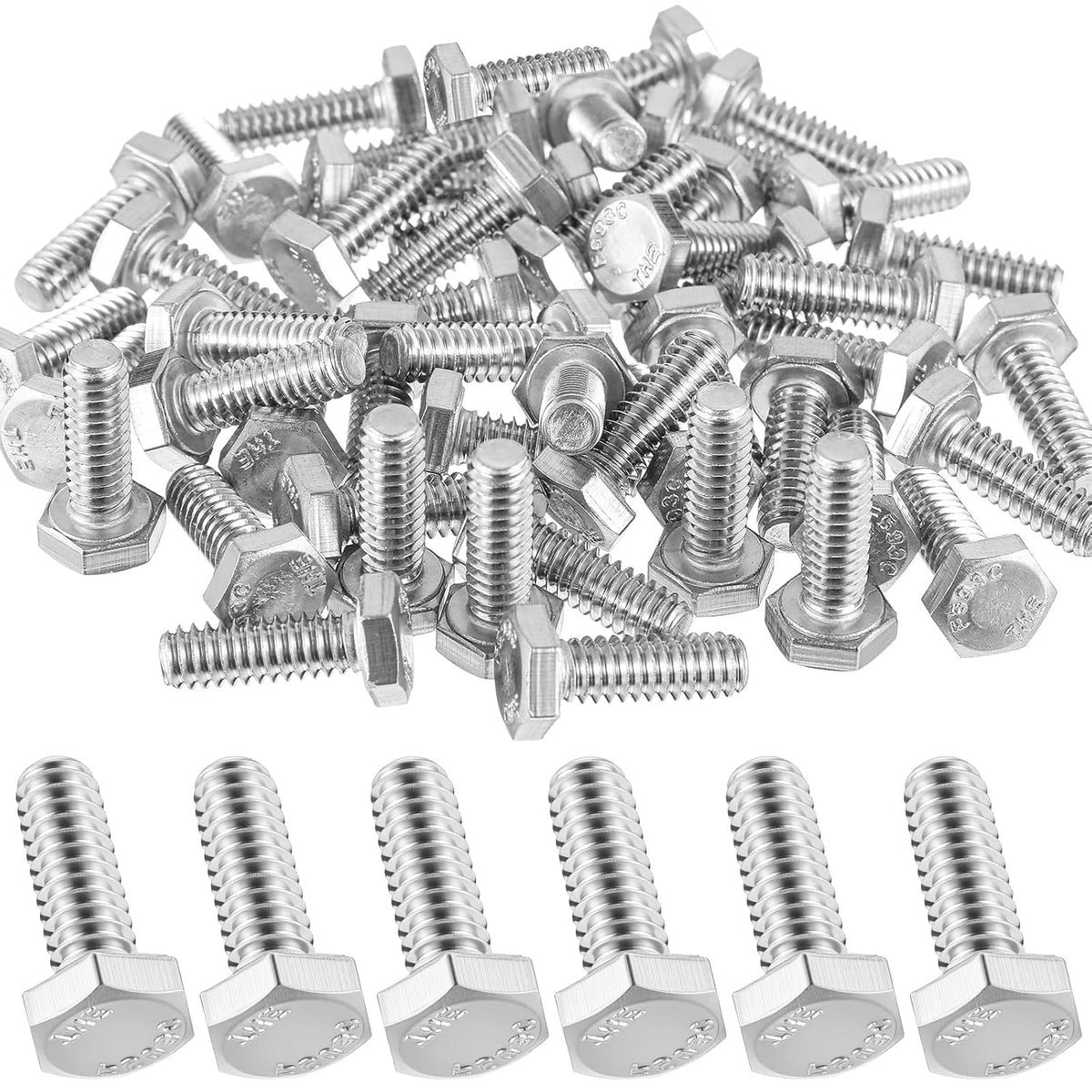 Zonon 50 Pcs 1/4-20 x 3/4" Hex Head Screw Bolt, Silver