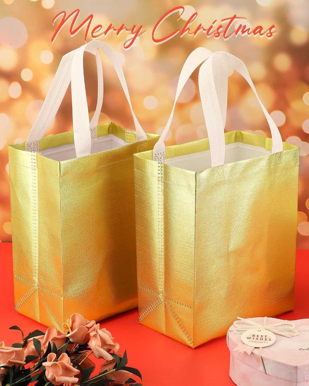 80 Pcs Reusable Gift Bags, Medium, Gold