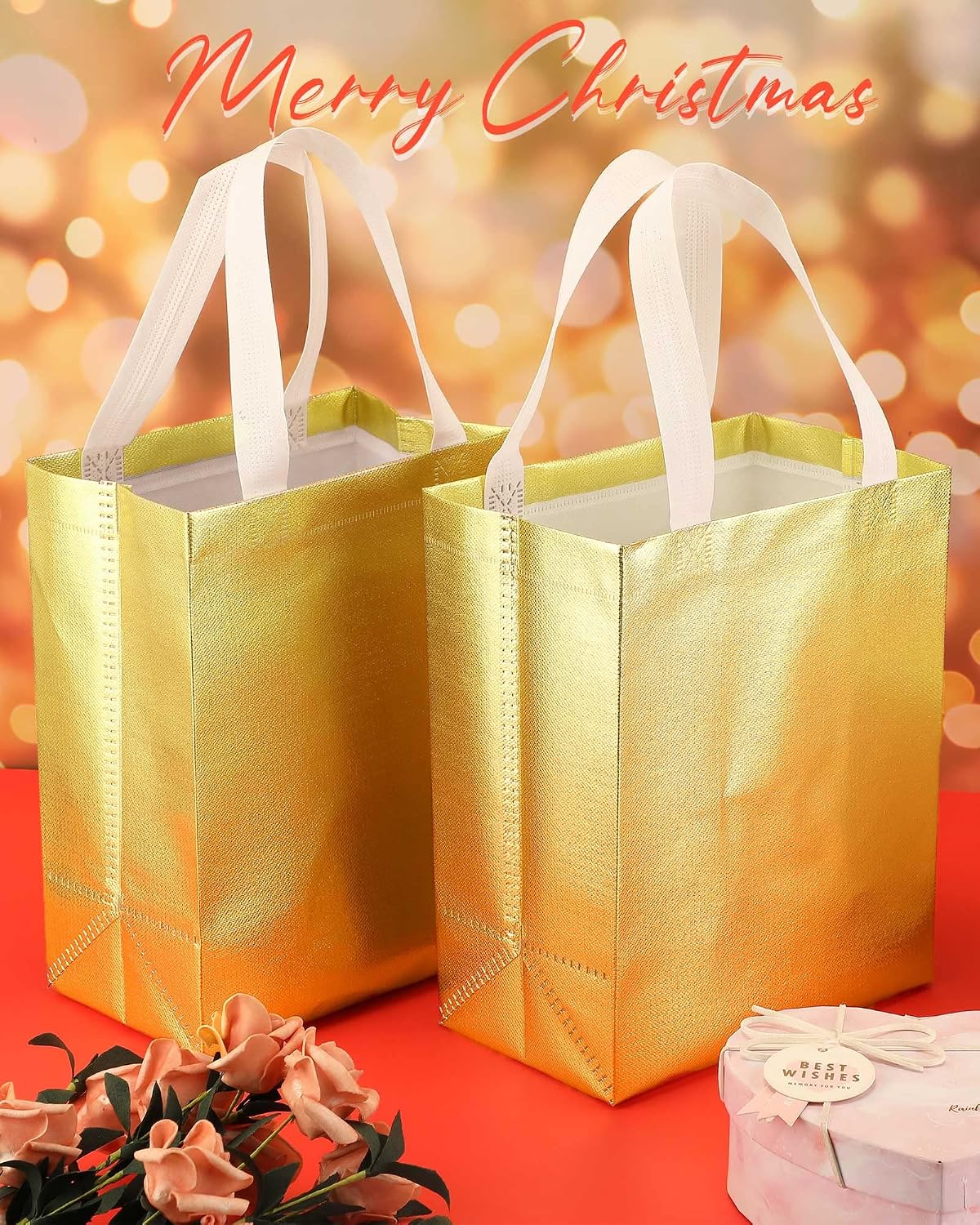 80 Pcs Reusable Gift Bags, Medium, Gold
