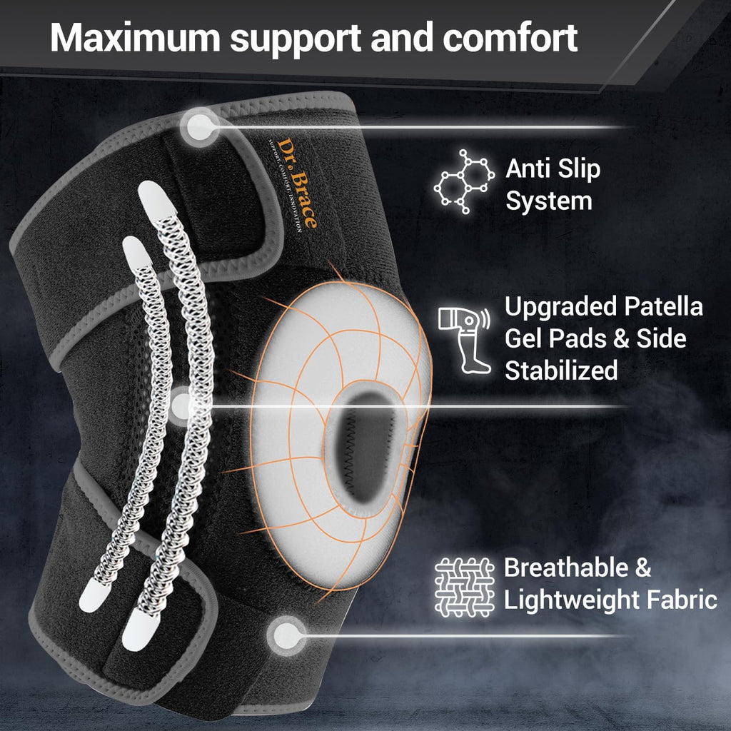 ELITE Knee Brace with Side Stabilizers & Patella Gel Pads for Maximum Knee Pain Support and fast recovery for men and
