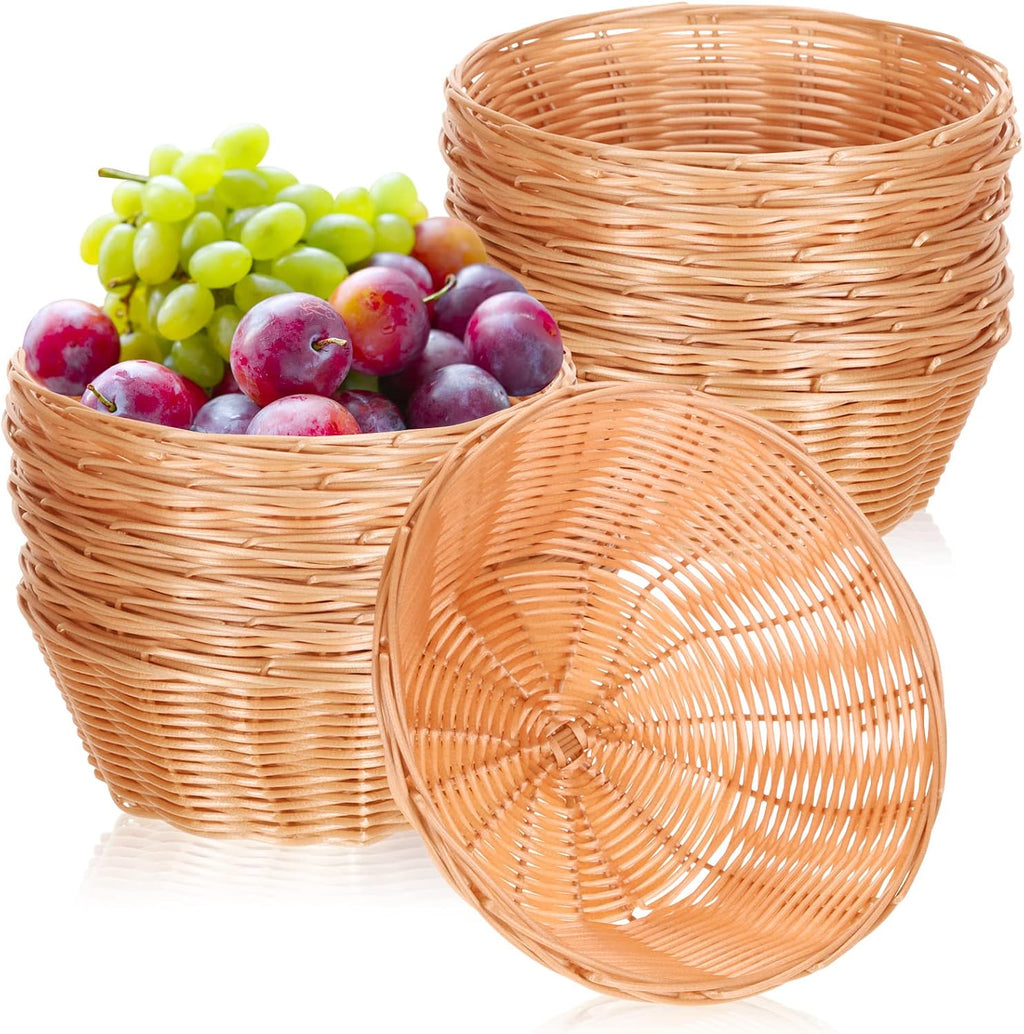 12 Pcs 7'' Woven Bread Baskets Bulk Plastic Round Woven Small Baskets for Gifts Empty Bread Serving for Food Fruit