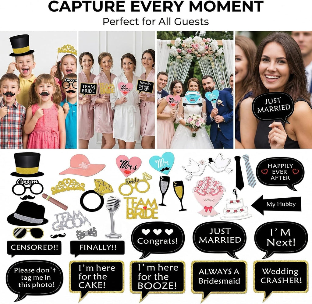 52pcs Wedding Photo Booth Props for Bridal Shower & Engagement Party