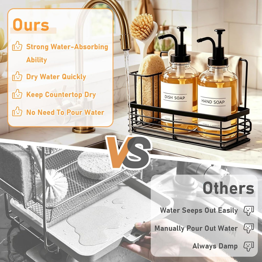 Kitchen Soap Dispenser Set, 16.9 oz/500 ml Hand and Dish Soap Dispenser Set, Glass Soap Dispenser with Sponge Holder