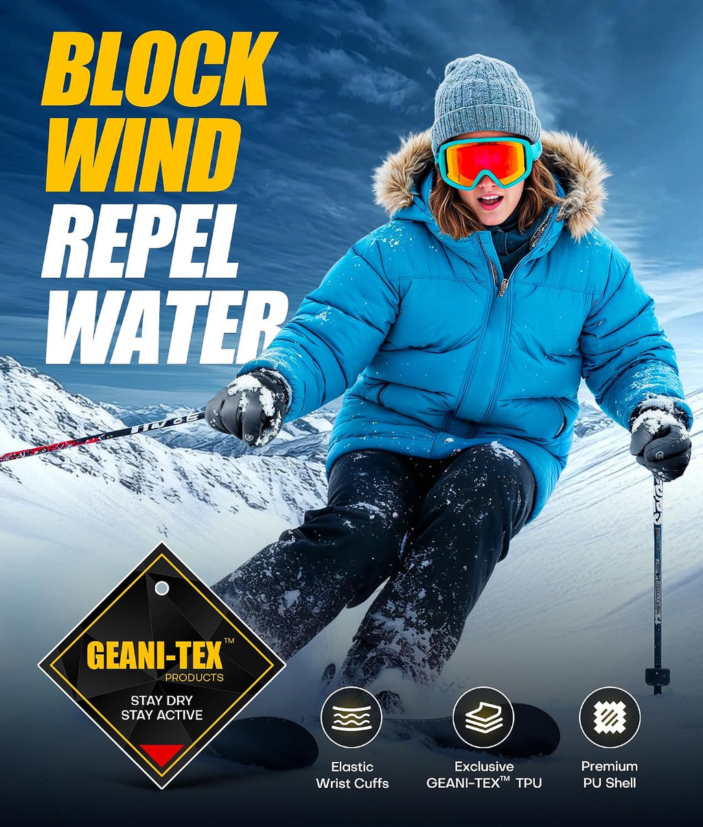 Winter Gloves Men Women Made with 3M Insulation, -20°F GEANI-TEX Waterproof Ski Gloves for Cold Weather, 5-Layer