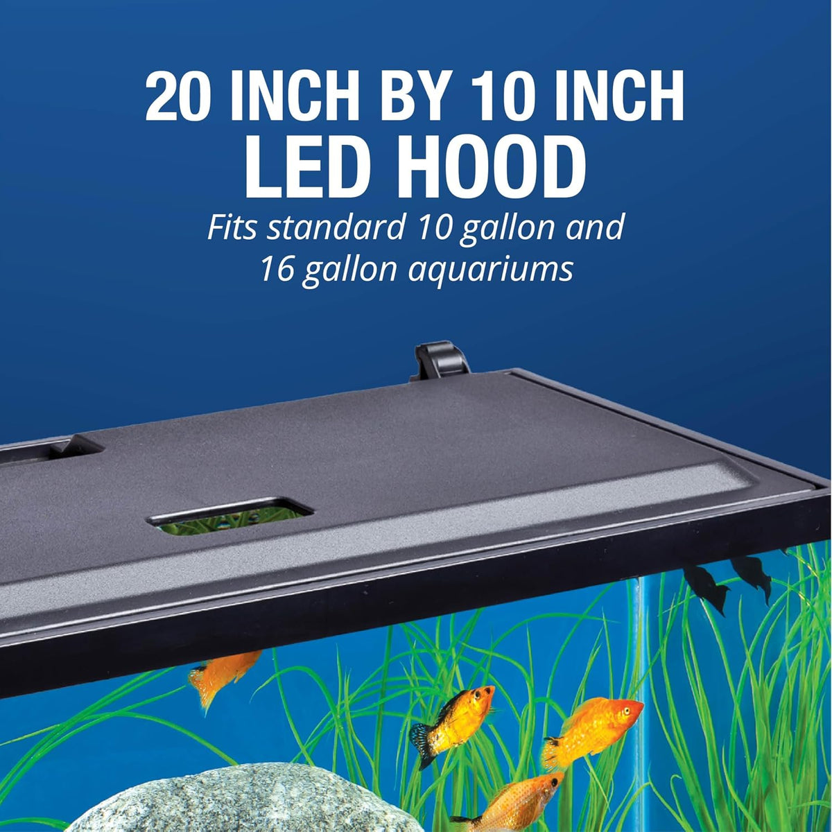 LED Aquarium Hood 20 in x 10 in, Low-Profile Fish Tank Cover