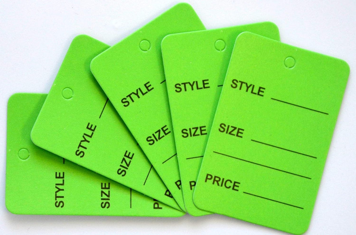 1000 Count Green Manila Tags, 1.85" x 1.25" Pre-Printed Unstrung