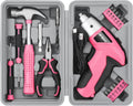 Cordless Electric Screwdriver, Power Screw Driver Set with Pink Compact Tool Kit for Small Repair and Maintenance