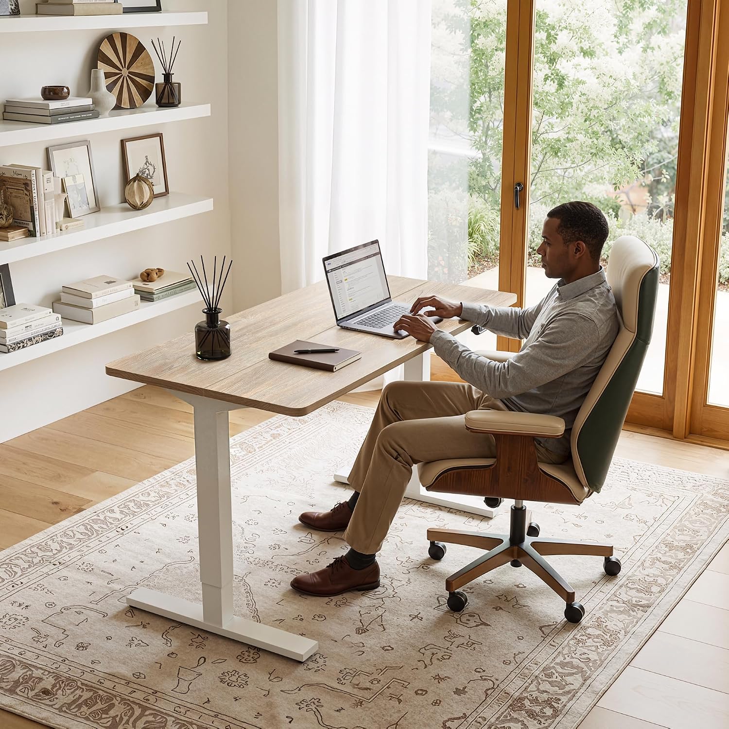 Electric Height Adjustable Standing Desk 47.2×23.6 inch, Sit Stand Desk for Work, Study, Memory Controller, White