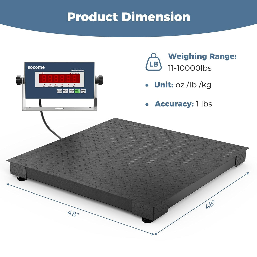 48"x48" Heavy-Duty Industrial Floor Scale, 10000lb x 1lb, Black