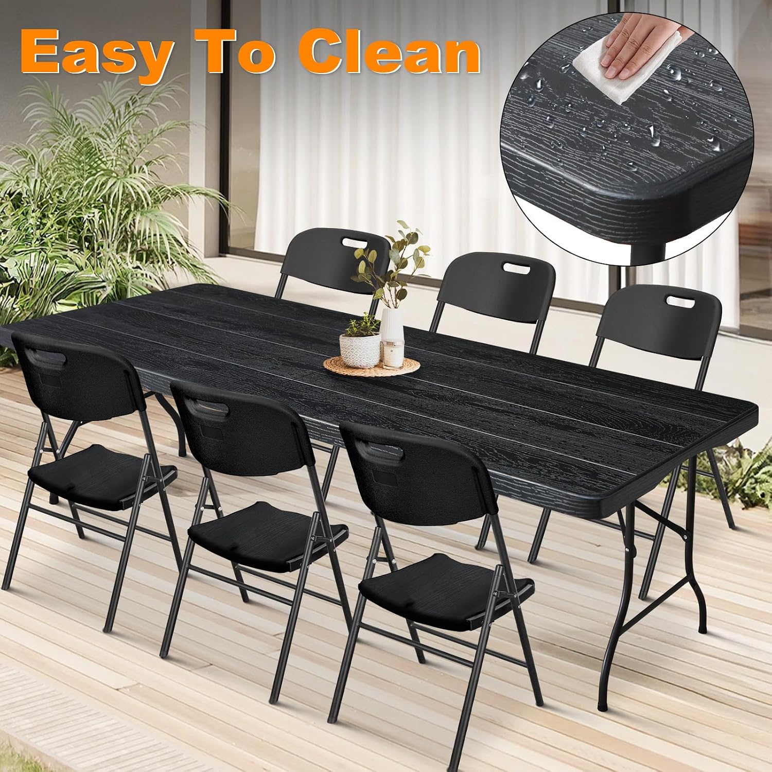 6ft Folding Table, Portable Heavy Duty Plastic Fold-in-Half Utility Table for Indoor/Outdoor Use, Dining, Camping