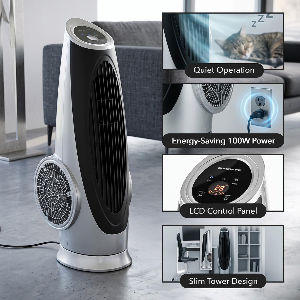 Oscillating Tower Fan with Remote Control, 3-Speed, Silver TF88S