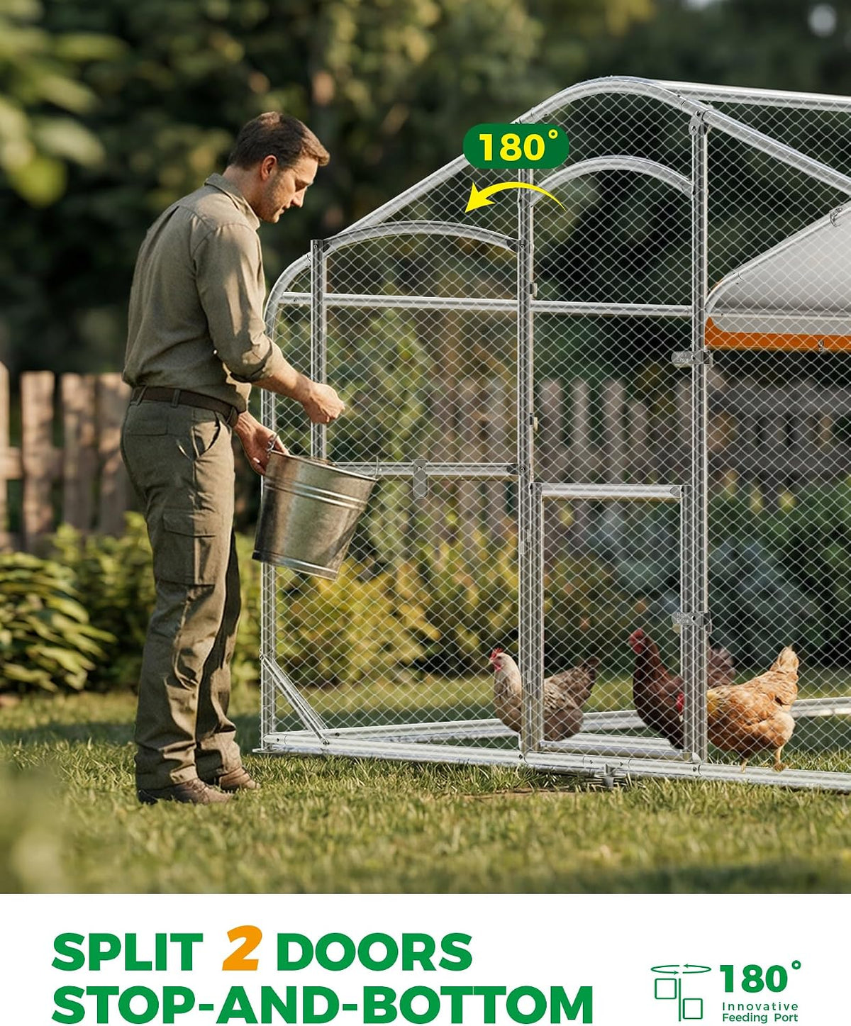 Large Metal Chicken Coop with Run, 12.6FT Walk-in Chicken Run for Yard with Waterproof & Anti-UV Cover, Spire Roof