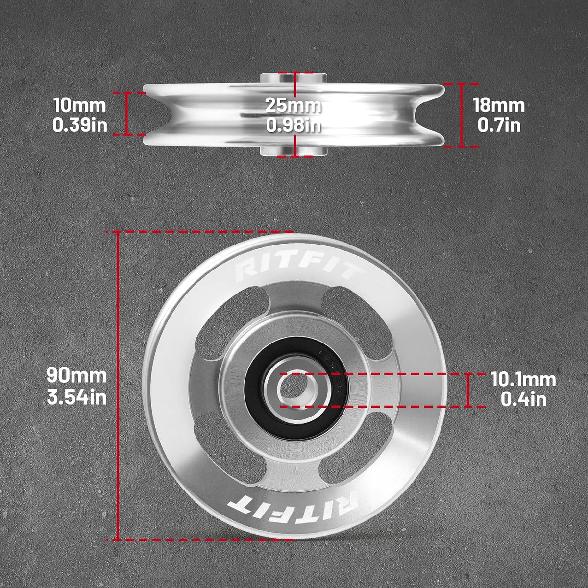 RitFit 90mm Aluminum Pulley Wheels, Power Rack Pulley Attachment