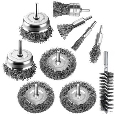 Aongray 10 PCS Wire Brushes for Drill Set, Wire Wheel, Cup, Pen & Spiral Brushes with 1/4" Shank, Wire Brush for Rust Removal, Paint Removal, Polishing and Cleaning