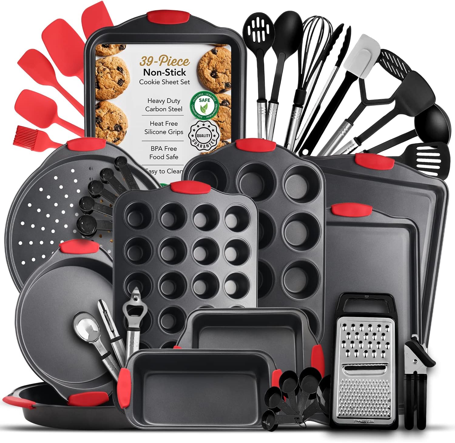 Nonstick Baking Sheet Set, 39-Piece Baking Pans Set with Silicone Handles, Carbon Steel Cookie Sheets for Baking