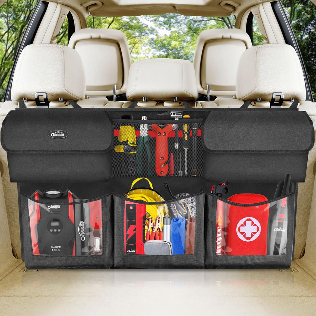 Back Seat Trunk Organizer Hanging Car Organizer Foldable Cargo Storage with 6 Large Pockets 3 Adjustable Straps