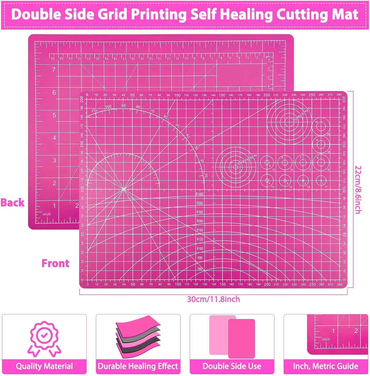 Rotary Cutter and Mat Set, Audab Self Healing Sewing Mats Shirt Cutter 45mm Fabric Cutter Wheel with 2 Blades Rotary