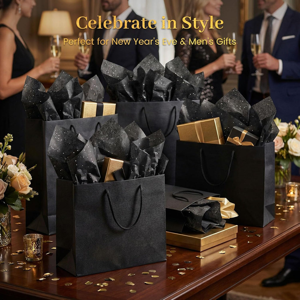 120 Sheets Black Glitter Tissue Paper, 20 X 14 inch
