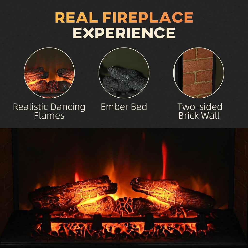 27" Electric Fireplace Insert Retro Fireplace Heater 1400W Black | Recessed, Realistic Log Flame, Remote Control
