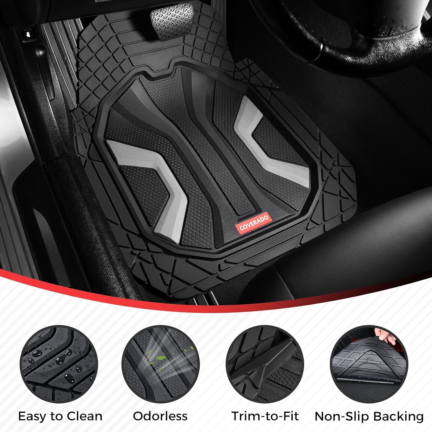 Car Mats Full Set, All Weather Car Floor Mats for Cars, Waterproof Automotive Floor Mats with Anti-Slip Backing