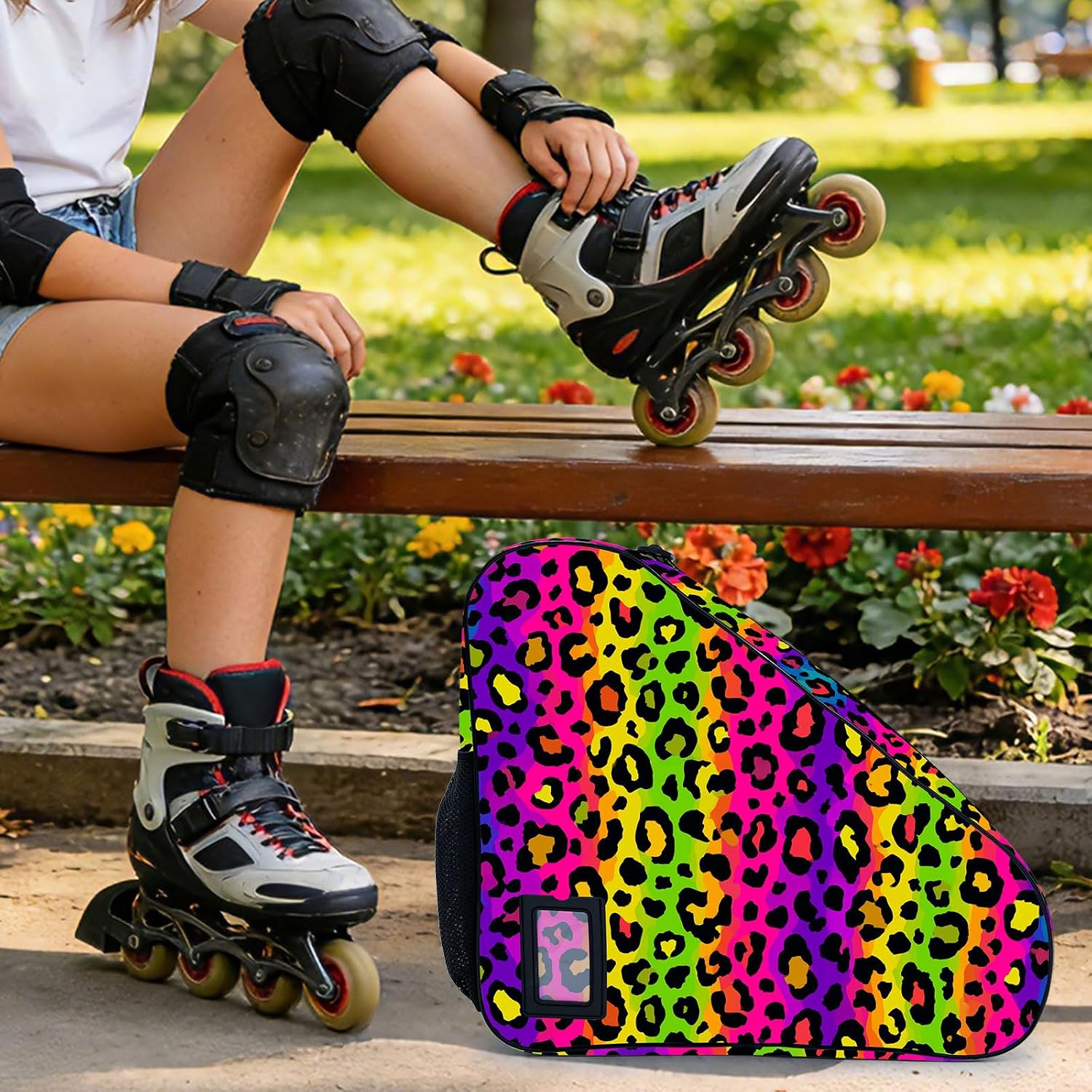 Camo Print Skate Bag For Ice Roller Inline Skates With Adjustable Shoulder Strap Fit Women Men Adults