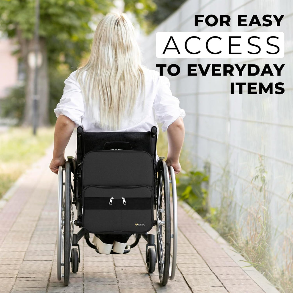 Deluxe Wheelchair Bag – Storage Backpack for Adults – Hangs Securely on Wheelchair Back – Organiser for Mobility &