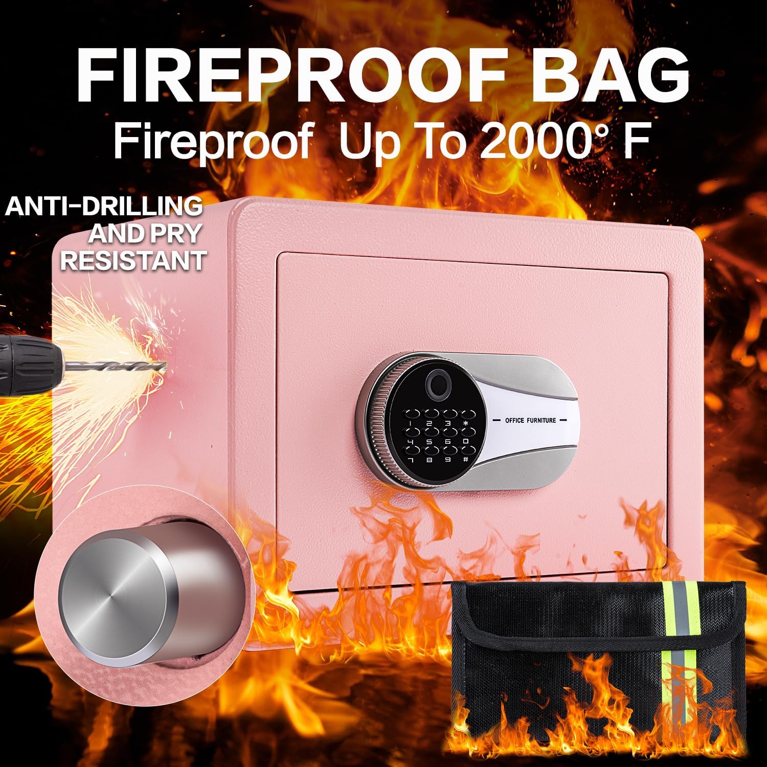 0.6 Cubic Feet Biometric Safe, Fingerprint Safe W/Fireproof Bag, Removable Shelf, Alarm System, Digital Electronic