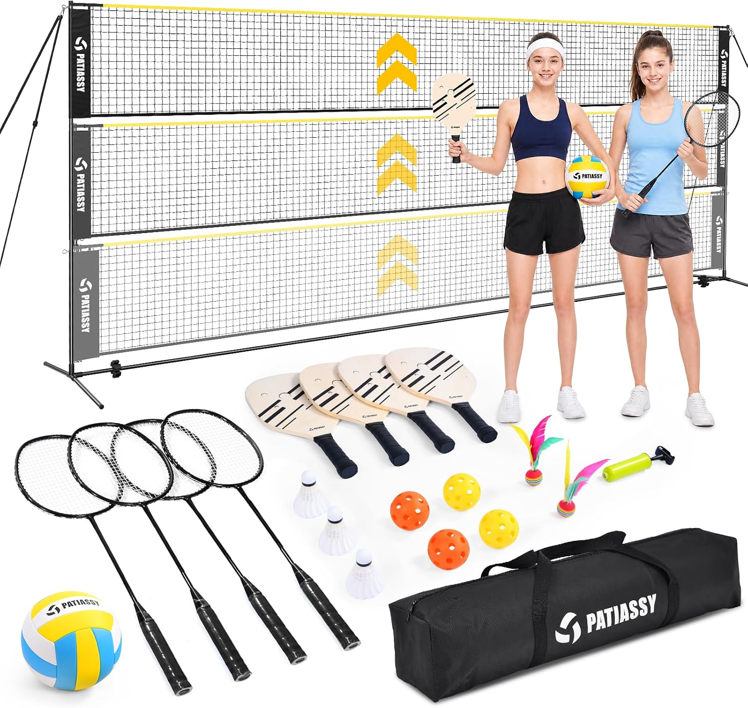 3-in-1 Badminton Volleyball Pickleball Net Set Adjustable Height | Backyard Outdoor Games, 17FT Portable Net, Height