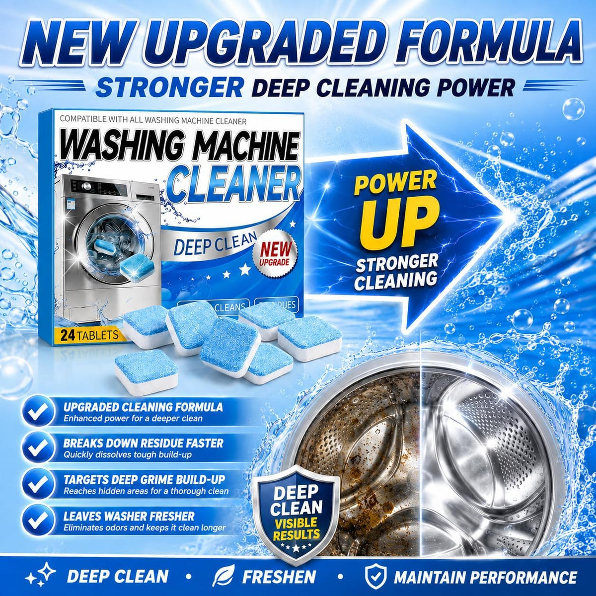 Washing Machine Cleaner, 24 Pack Powerful Washing Machine Cleaning Tablet