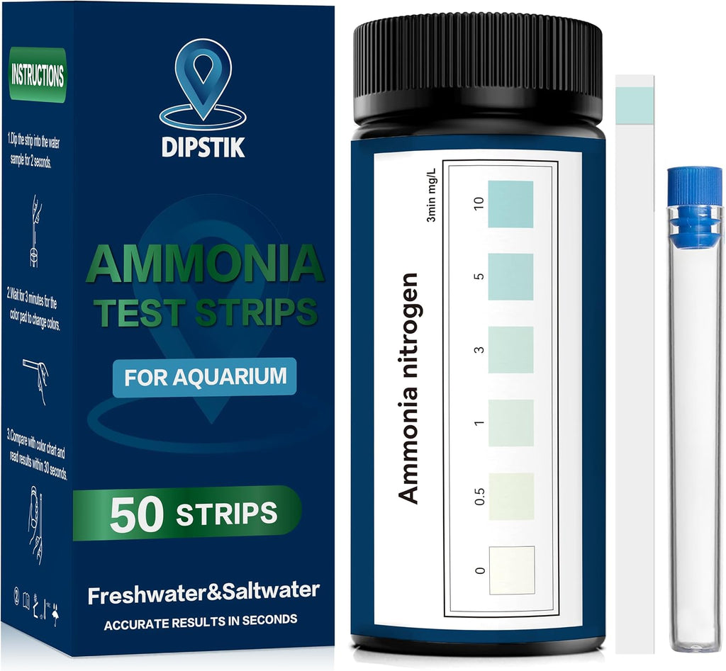 Ammonia Test Strips for Fish Tank,Feshwater & Saltwater (50ct) | Ammonia Aquarium Water Test Kit