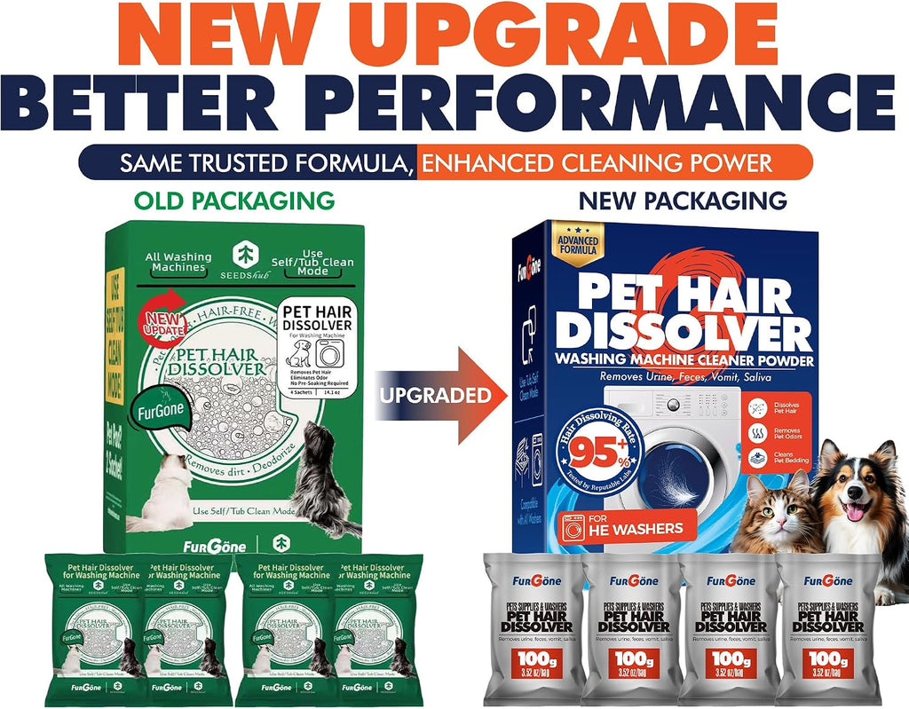 Pet Hair Dissolver Washing Machine Cleaner Powder, 4 Sachets