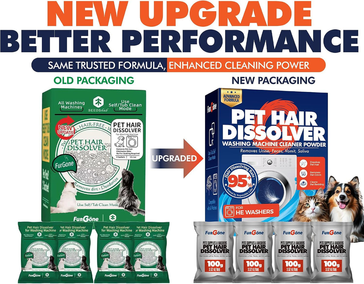 Pet Hair Dissolver Washing Machine Cleaner Powder, 4 Sachets