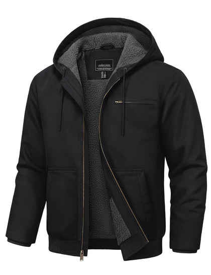 Men's Winter Hooded Work Jacket Duck Canvas Sherpa Lined Coat