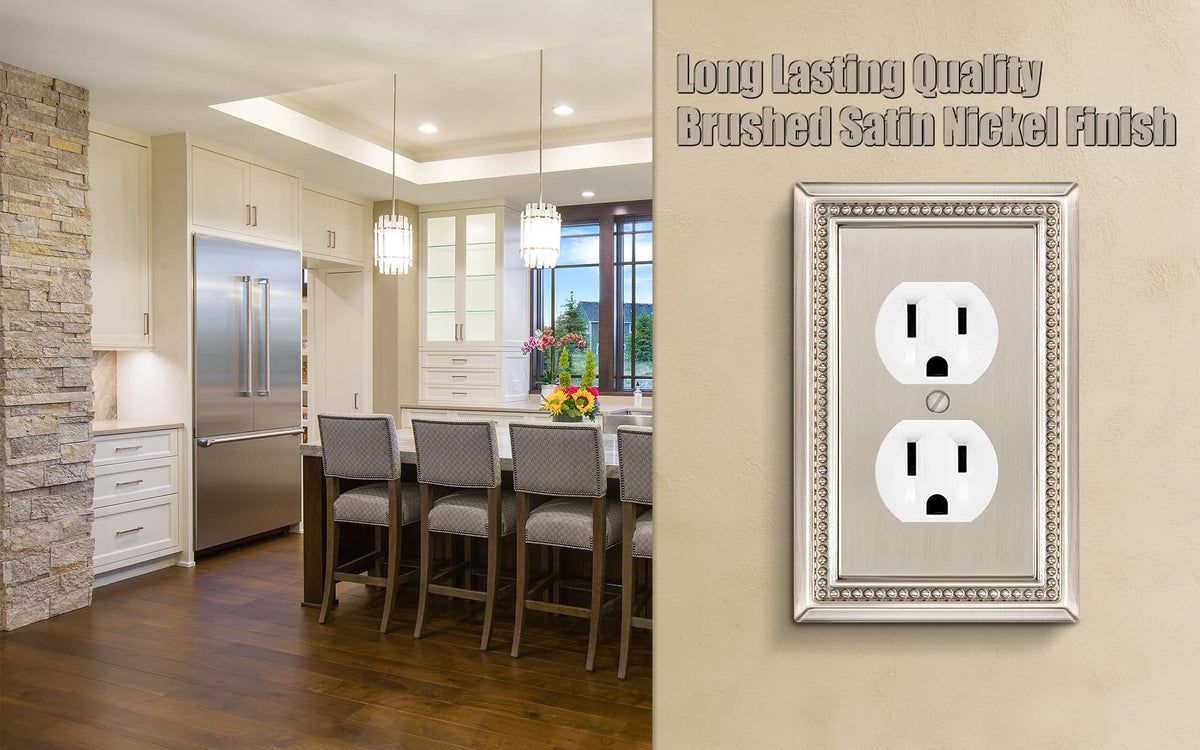 Sunken Pearls Heavy-Duty 1 Duplex Outlet Cover, Satin Nickel, 2 Pack