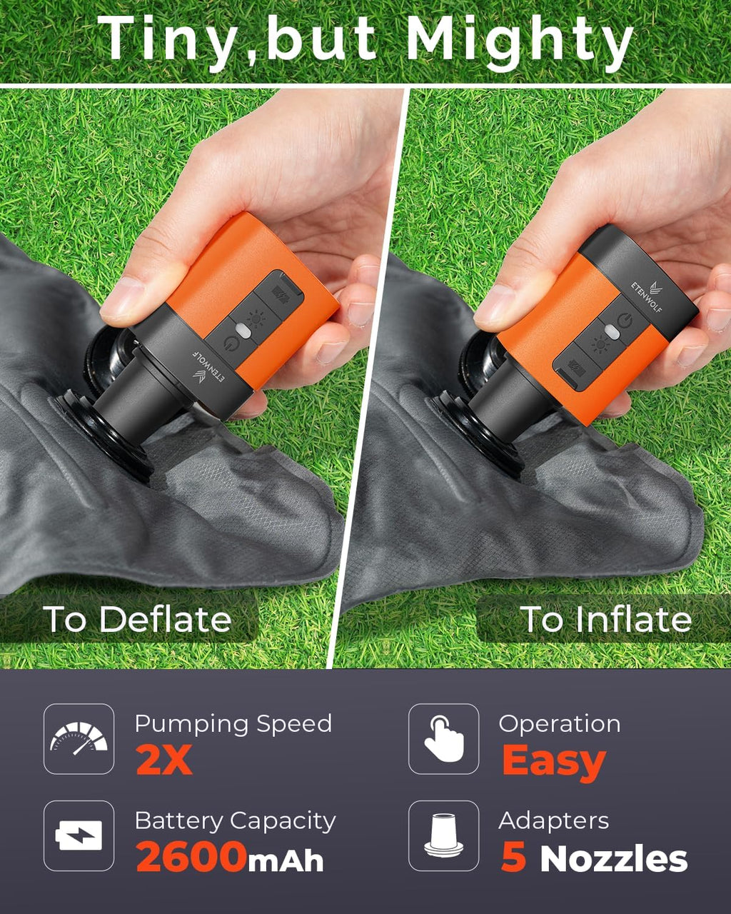 AIR 3 Air Pump for Inflatables with 2600mAh Battery& Camping Light | Ultra-Fast and Mini Electric Air Pump, Inflate