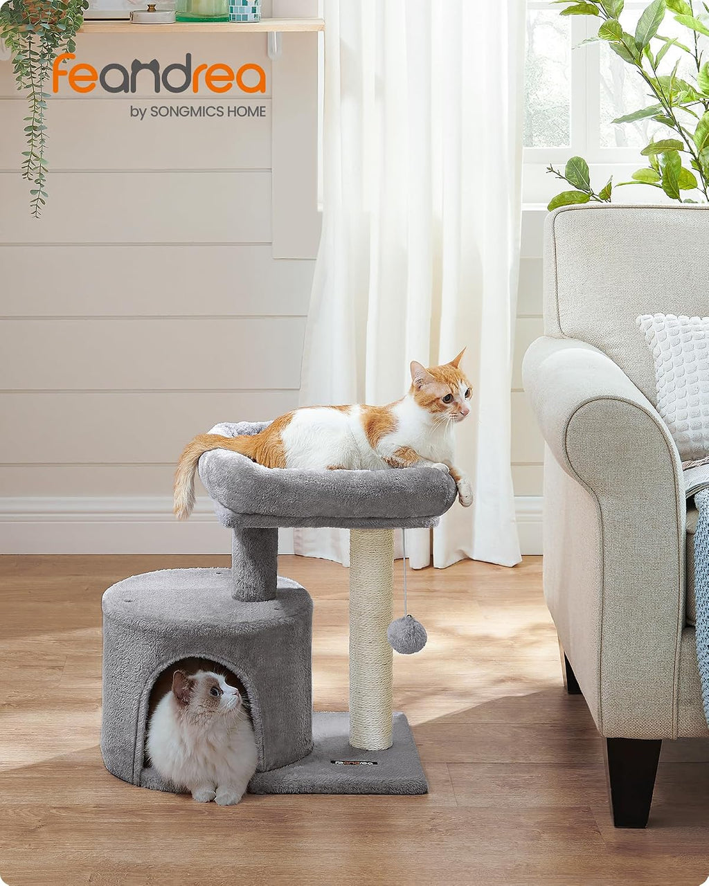 Cat Tree, Small Cat Tower with Sisal Scratching Post, Plush Condo with Padded Perch