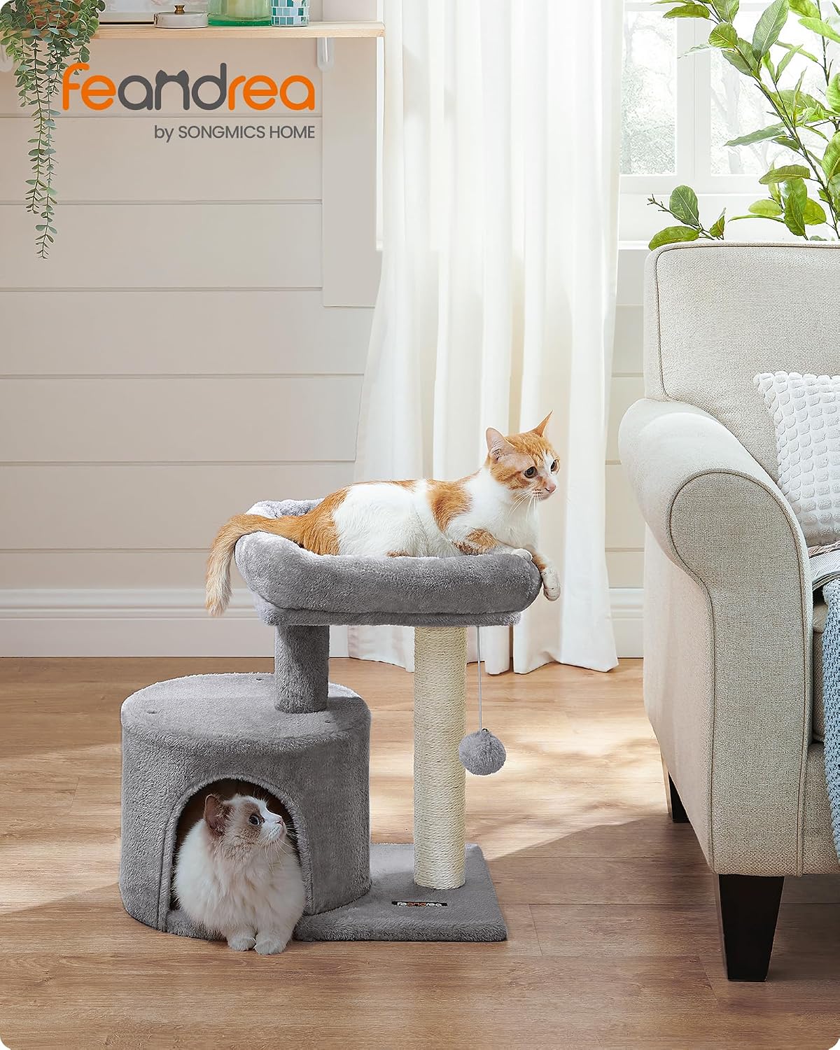 Cat Tree, Small Cat Tower with Sisal Scratching Post, Plush Condo with Padded Perch