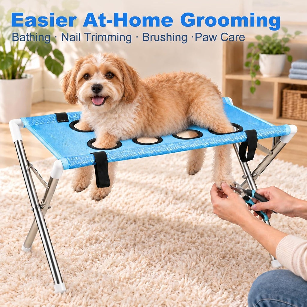 Dog Grooming Hammock Stand, Foldable Pet Bath Hammock with Mesh Sling