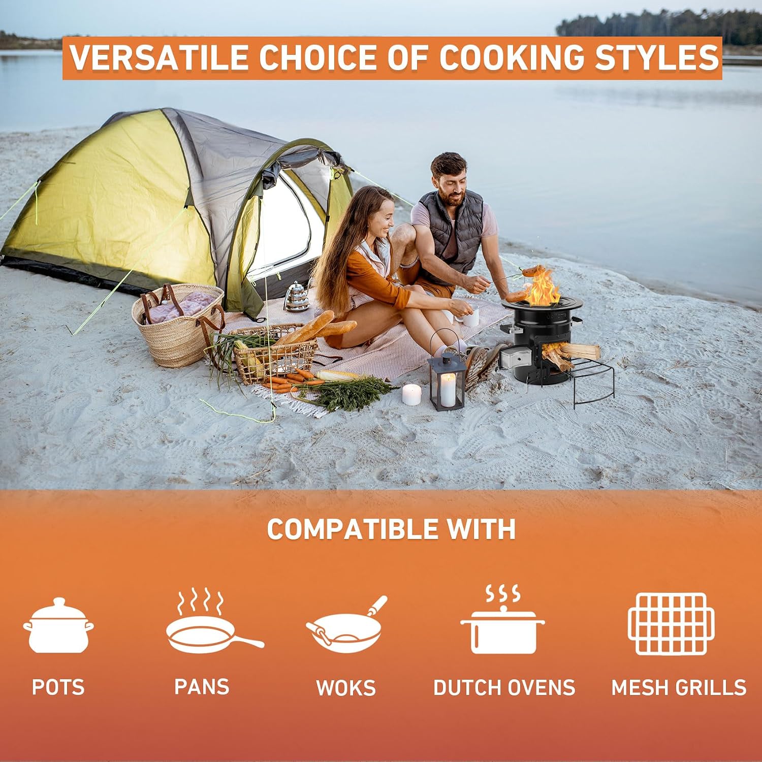 Wood Burning Rocket Stove, Portable Camping Stove, Black | Outdoor Cooking, Backpacking, RV and Survival, Essentials