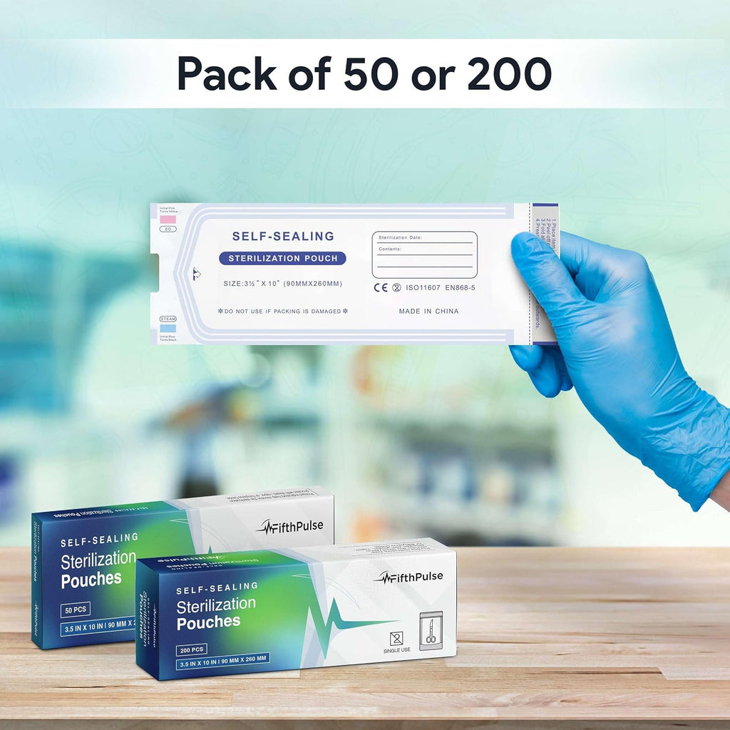 Self Seal Sterilization Pouches 3.5 x 10-50 Disposable Sterilizers for Cleaning Tools and Dental Offices